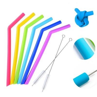 Reusable Silicone Drinking Straws with Cleaning Brushes